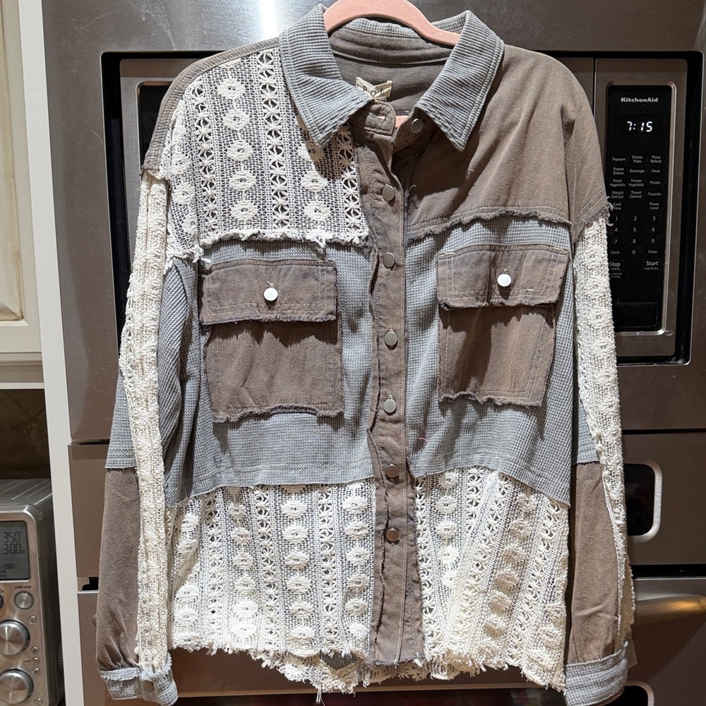 Lace Patchwork Button-Up Shirt or Shacket NWT - image 1